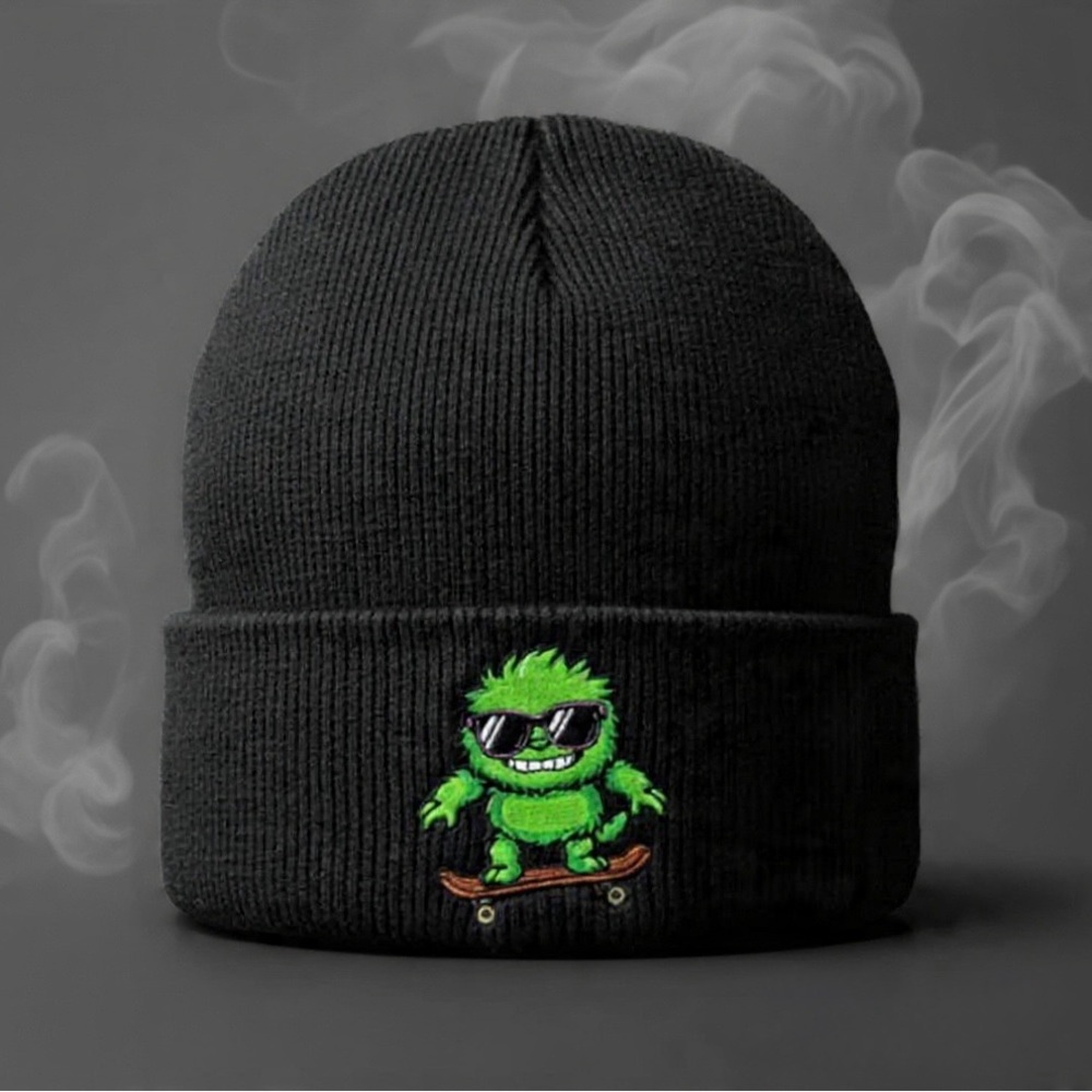 Green Monster Skateboarding Black Beanie